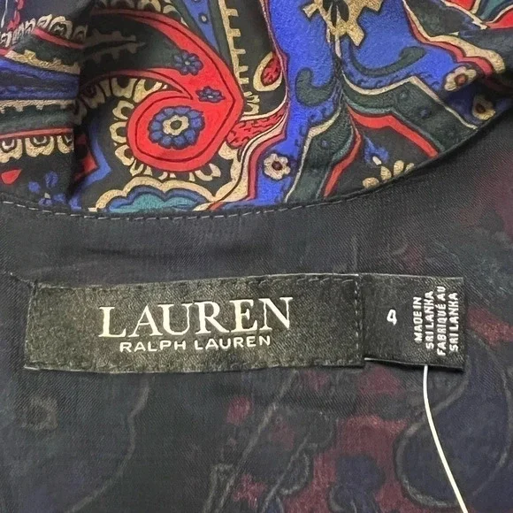 NWT Lauren Ralph Lauren Paisley Georgette Long Sleeve Dress Navy Multi Size 4 - Picture 9 of 10